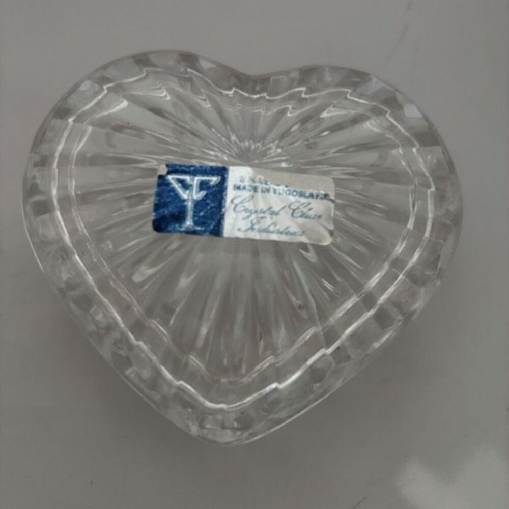 Vintage 24% Lead Crystal Heart Shaped Trinket Box Yugoslavia
